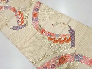 アンティーク　24K孔雀に菊唐草・花模様織出し袋帯（材料）